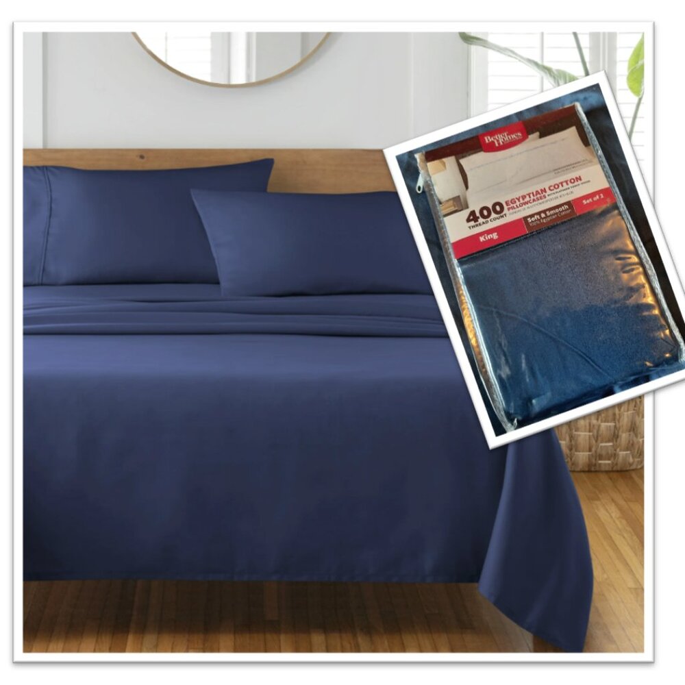 BHG 400 Thread Count Egyptian Cotton KING Pillocase Set NWT! - 2 Peice, Navy (B)
